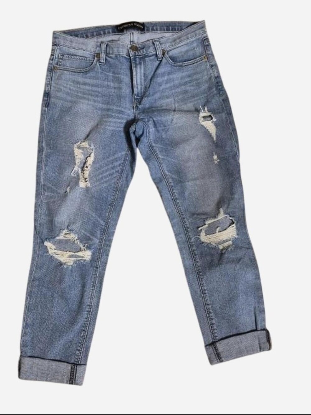 Express Distressed Girlfriend Medium Wash Denim Jeans Size 6